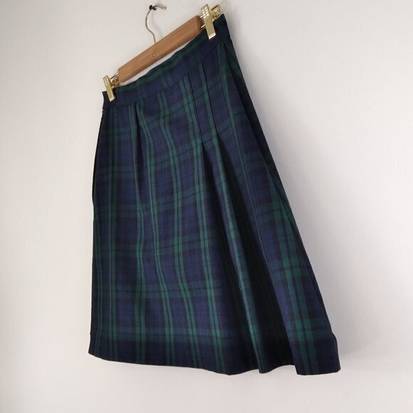 Vintage Parker School Uniform  Green Black & Blue Plaid Pleated Mini Skort Sz 9 - Picture 7 of 7